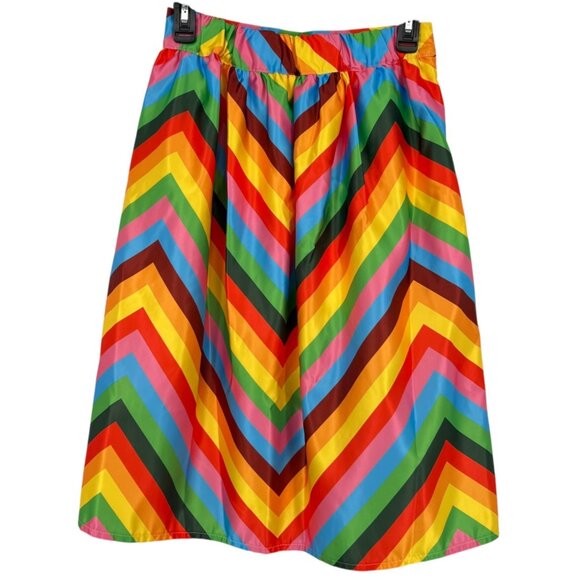 Rainbow Chevron Mid-Length Skirt With Elastic Back Zip Closure Size Small - Picture 1 of 8